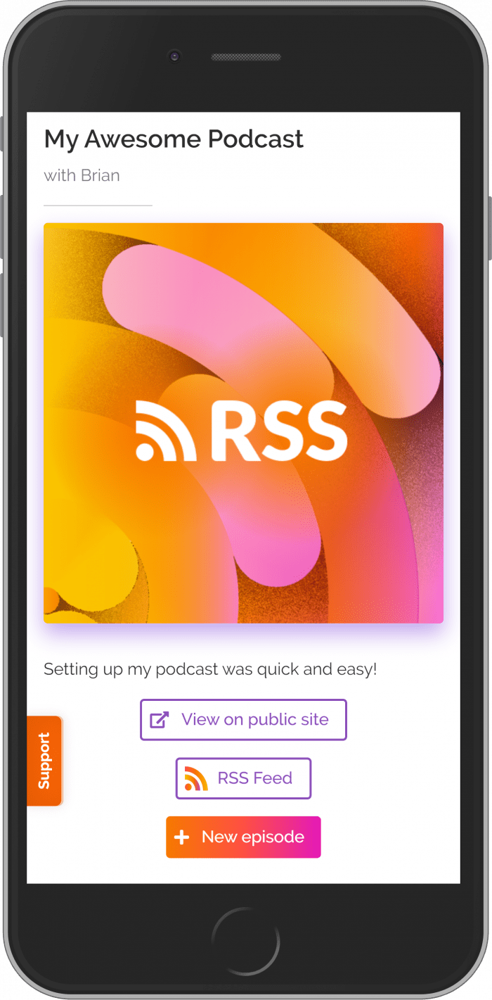 image of new RSS podcast hosting account on a mobile device
