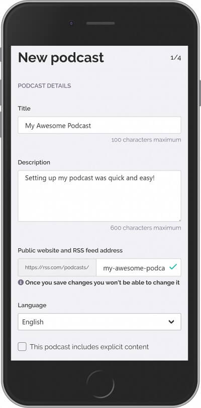 create a new podcast on RSS.com and get your podcast RSS feed