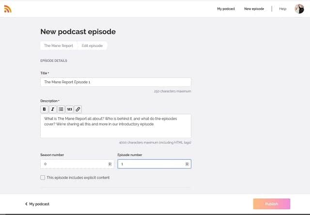 how to enter your podcast details