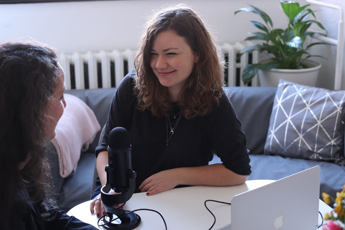 two women during a podcast