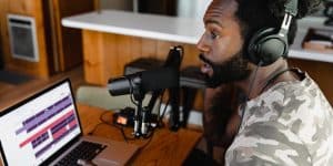 man recording a podcast
