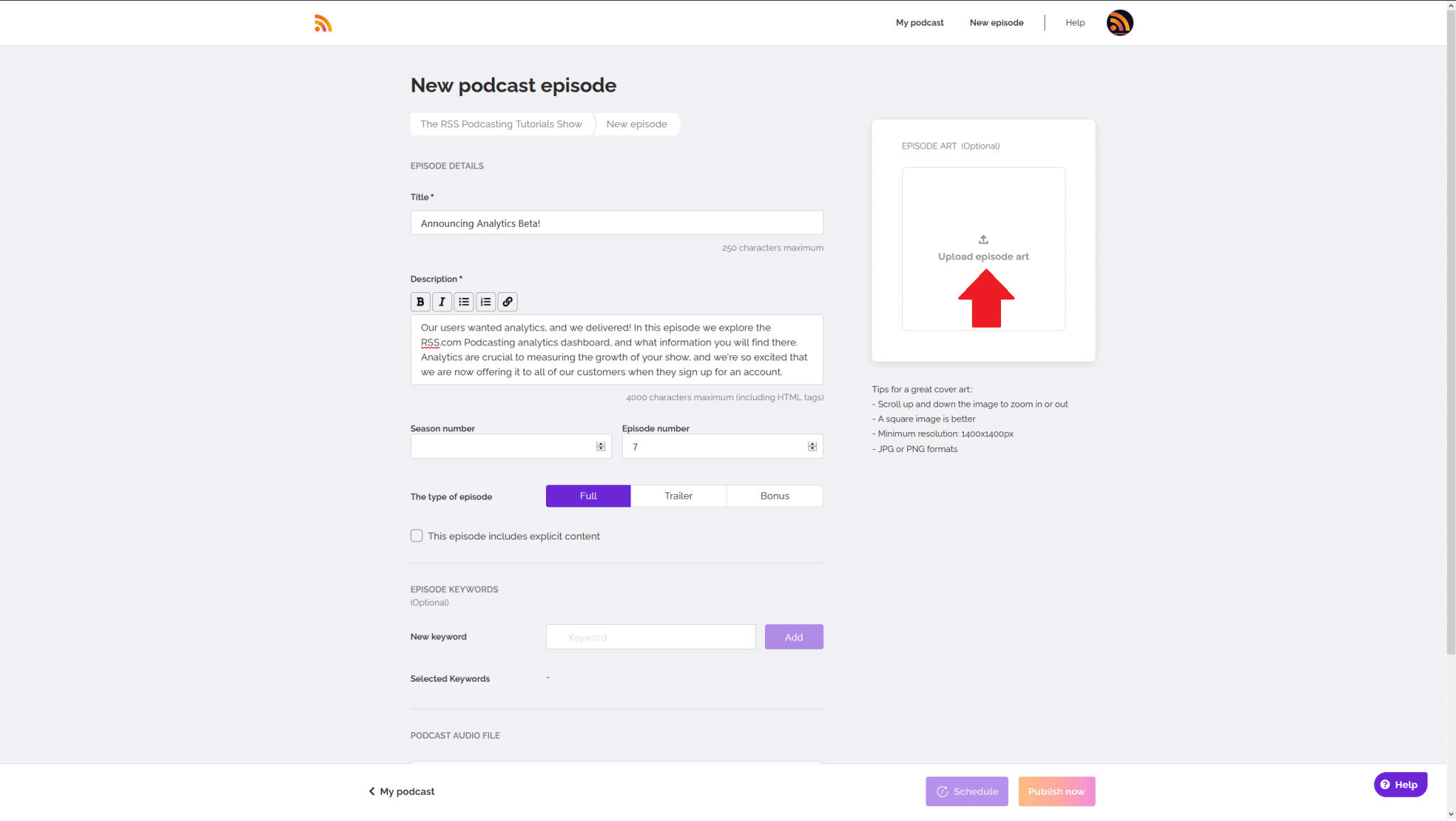 how to upload podcast episode art