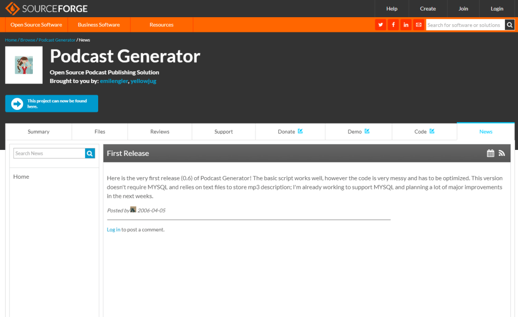podcast generator on sourceforge