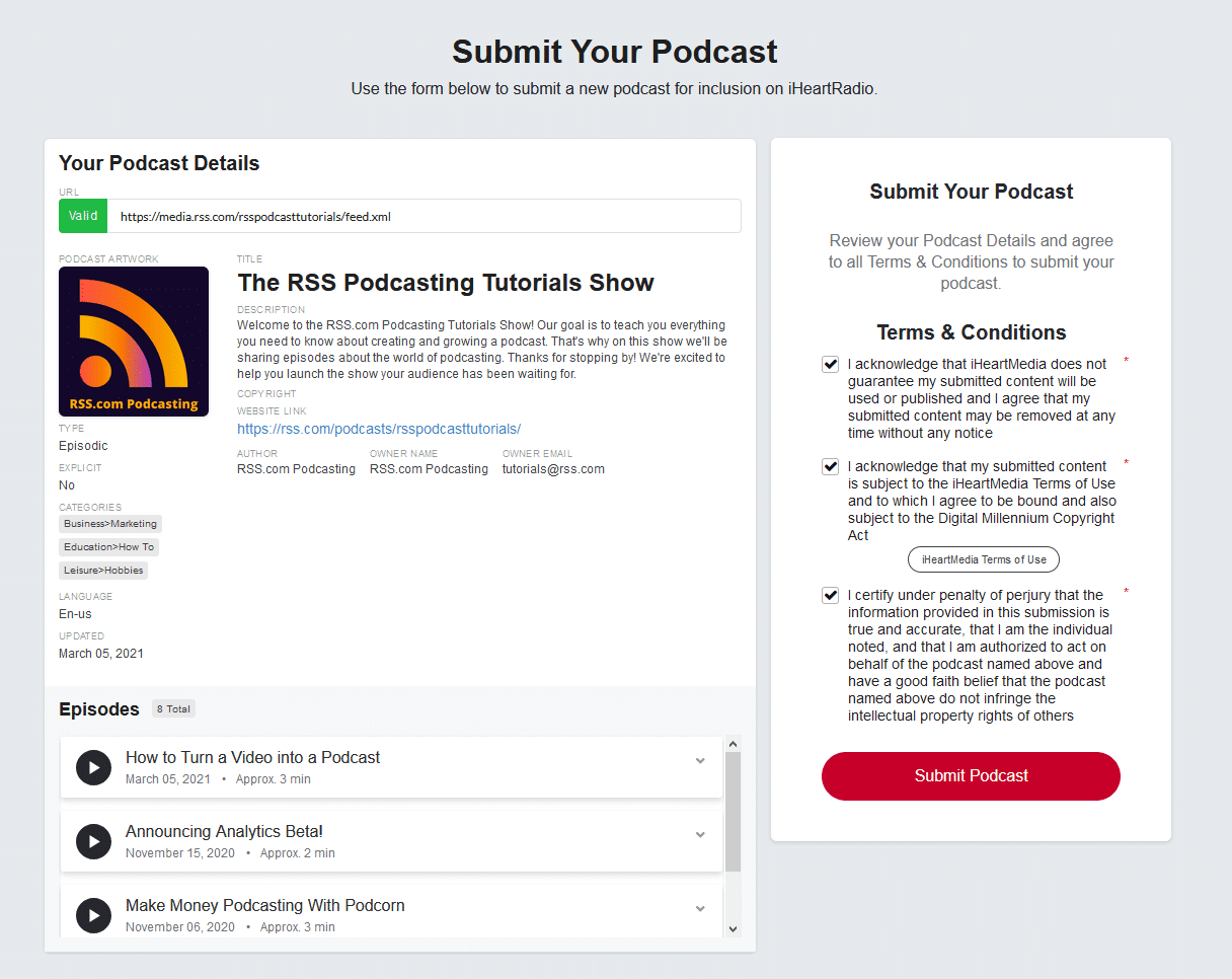 review your podcast details on iheartradio