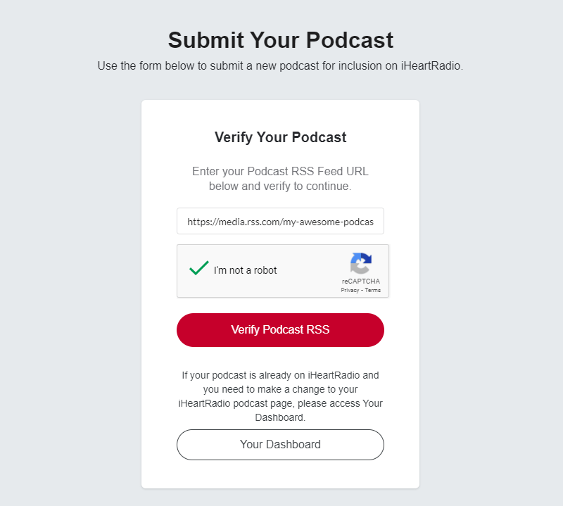 verify podcast rss feed on iheartradio