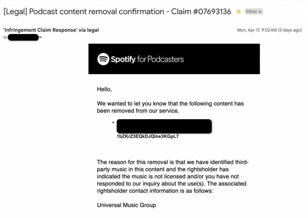 infringement claim from Spotify and Universal Music Group