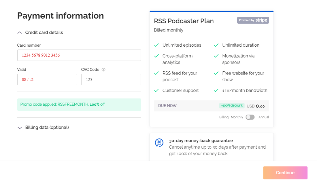 payment information