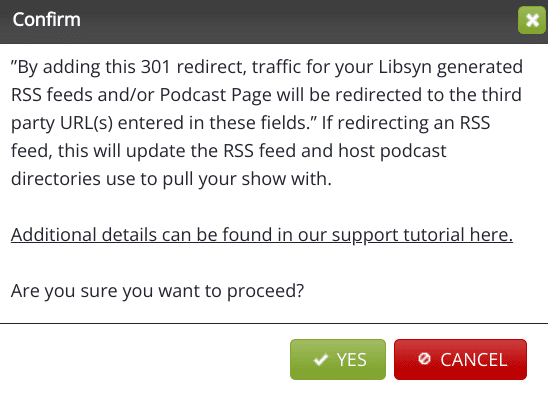 confirm your podcast redirect from libsyn