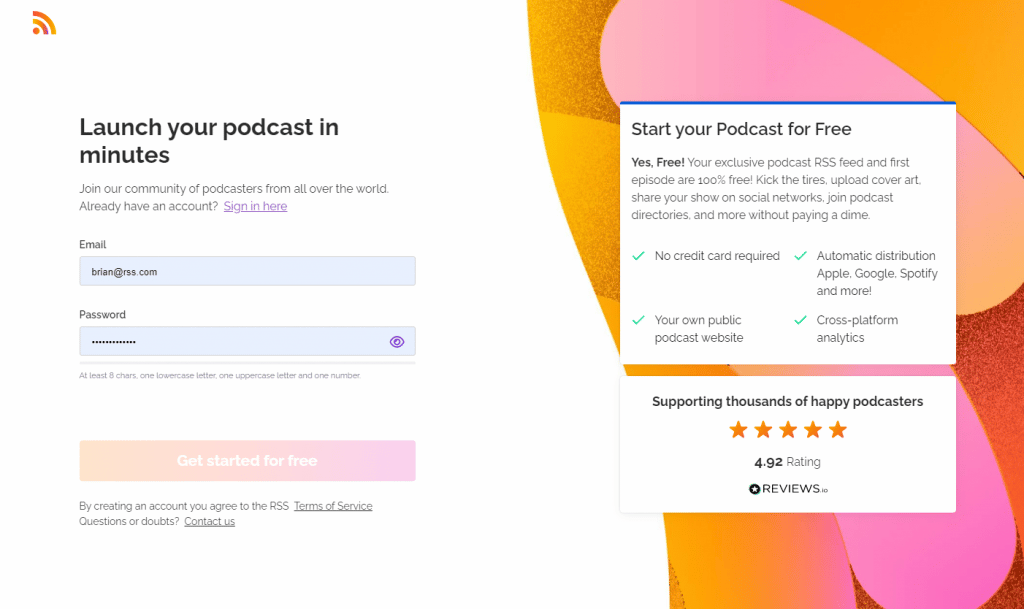 sign up for a free podcast hosting account at RSS.com