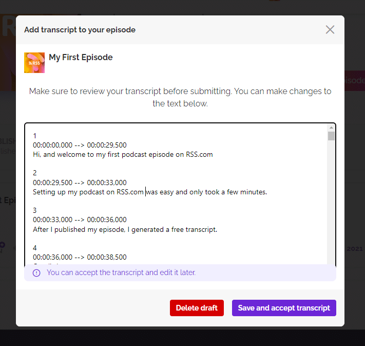 podcast episode transcript generated on the RSS.com user dashboard