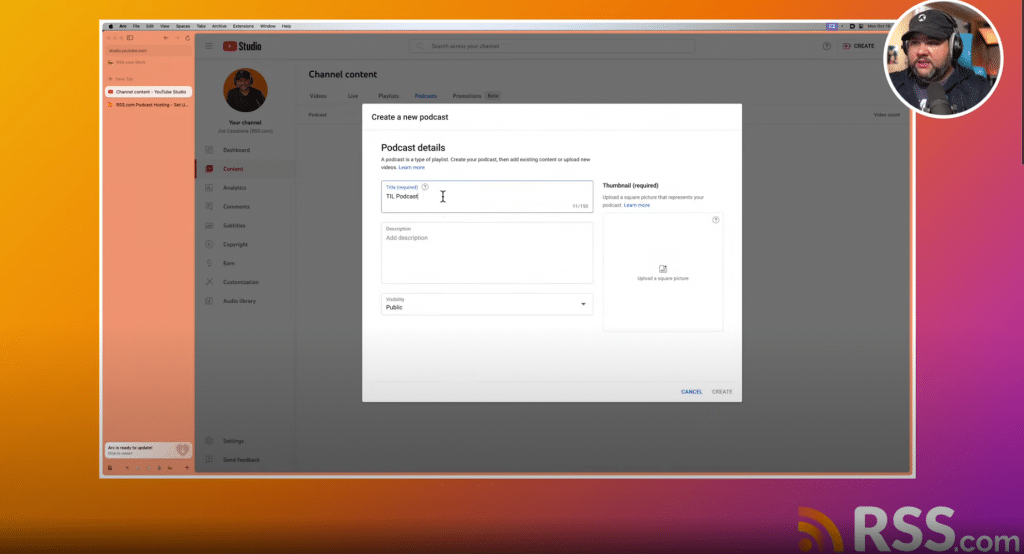 set up a new podcast in youtube