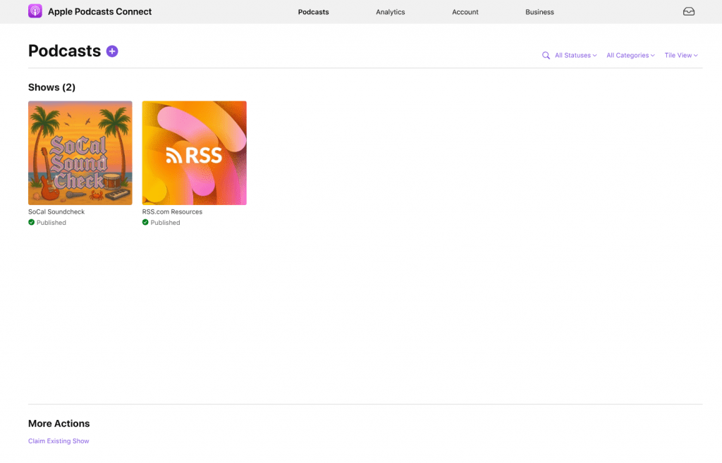 a new podcast appears in your apple podcasts connect account underneath "podcasts" once it has been reviewed and approved