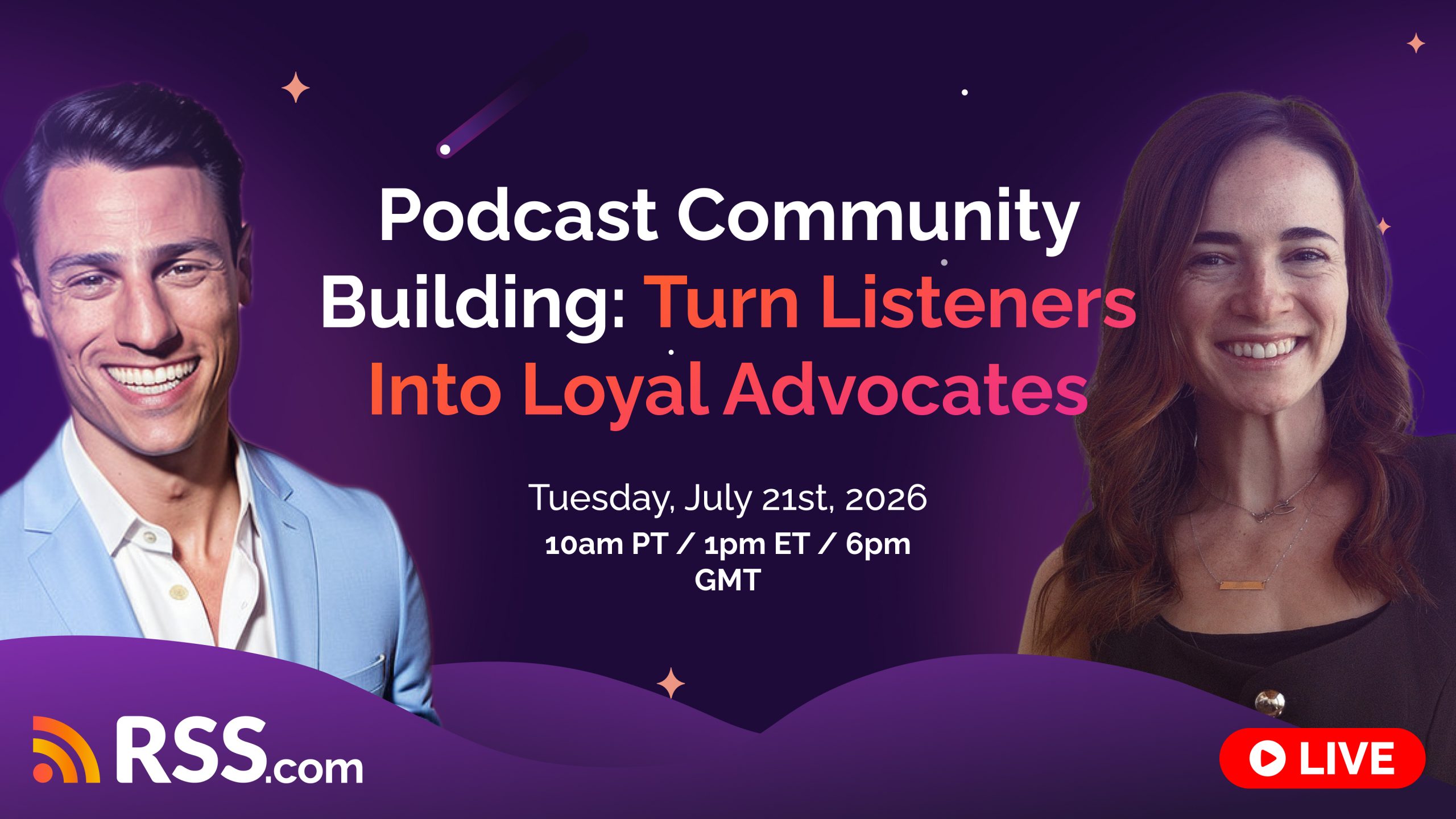 podcast community youtube live event graphic