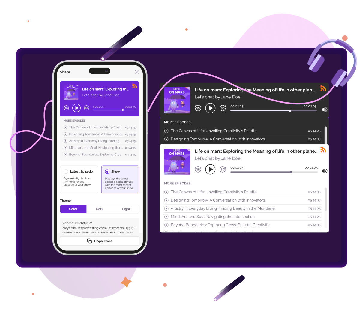 Customizable Podcast Players RSS